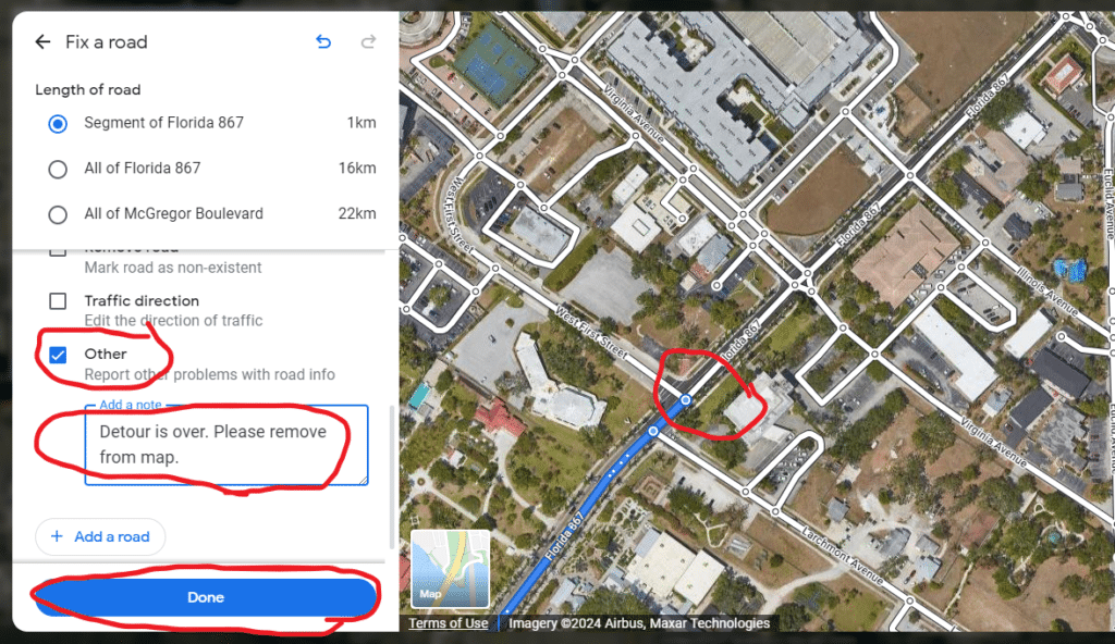Google Maps Fix a Road End Point 5